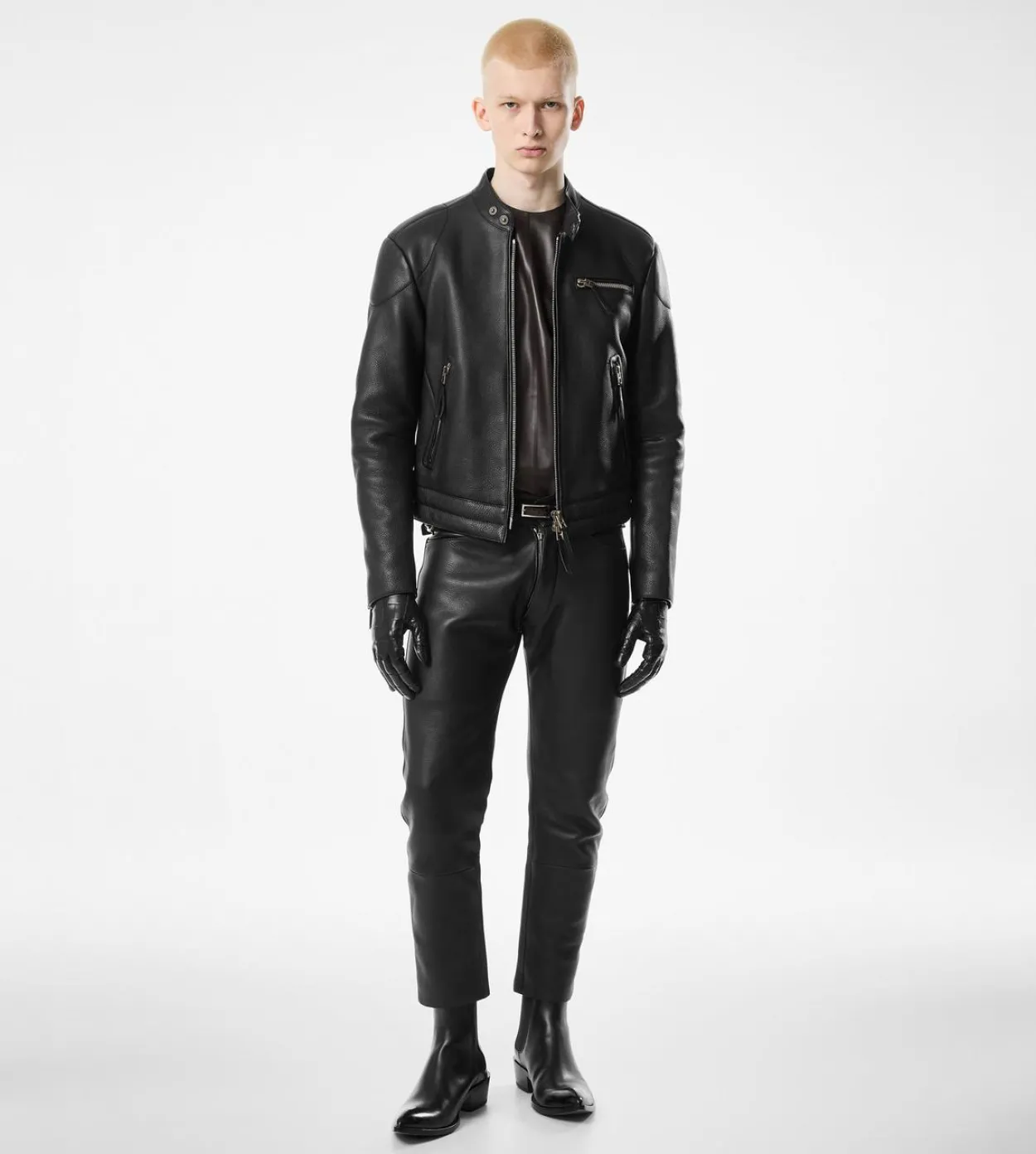 GRAIN LEATHER ZIP BIKER