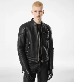 GRAIN LEATHER ZIP BIKER
