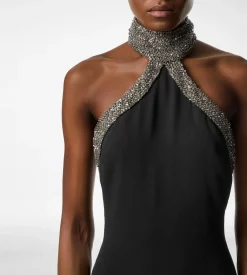 HALTERNECK EVENING DRESS WITH SIDE DEEP SLIT
