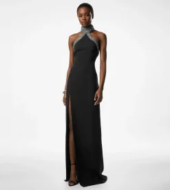 HALTERNECK EVENING DRESS WITH SIDE DEEP SLIT