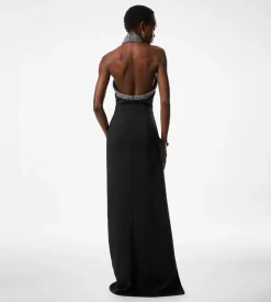 HALTERNECK EVENING DRESS WITH SIDE DEEP SLIT