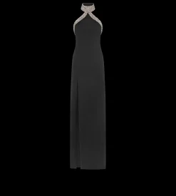 HALTERNECK EVENING DRESS WITH SIDE DEEP SLIT