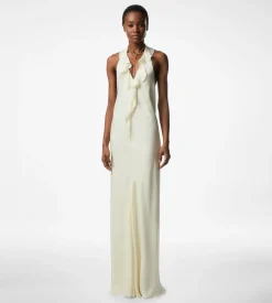HALTERNECK EVENING DRESS WITH RUFFLE DETAIL