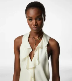 HALTERNECK EVENING DRESS WITH RUFFLE DETAIL