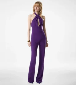 HALTERNECK TWIST FRONT SILK JUMPSUIT