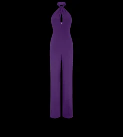 HALTERNECK TWIST FRONT SILK JUMPSUIT