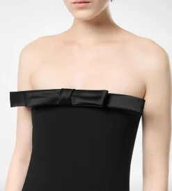 HEAVY CREPE ENVERS SATIN STRAPLESS COCKTAIL DRESS WITH BOW DETAIL