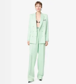 HEAVY SILK TWILL HIGH-WAIST TAILORED WIDE LEG PLEATED STRAIGHT PANTS