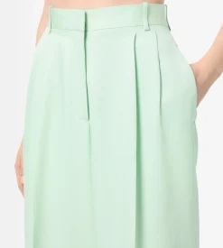 HEAVY SILK TWILL HIGH-WAIST TAILORED WIDE LEG PLEATED STRAIGHT PANTS