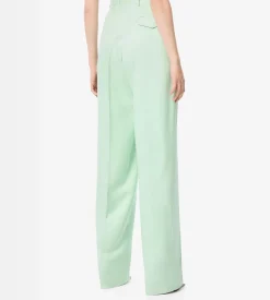 HEAVY SILK TWILL HIGH-WAIST TAILORED WIDE LEG PLEATED STRAIGHT PANTS