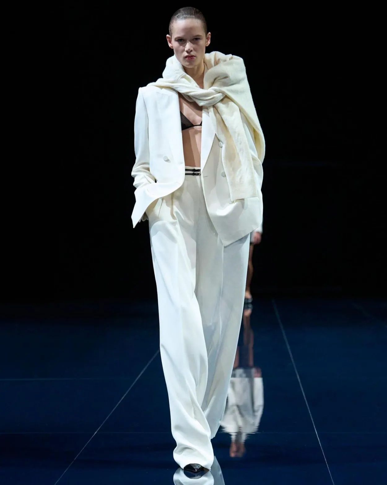 HEAVY SILK TWILL HIGH-WAIST TAILORED WIDE LEG PLEATED STRAIGHT PANTS
