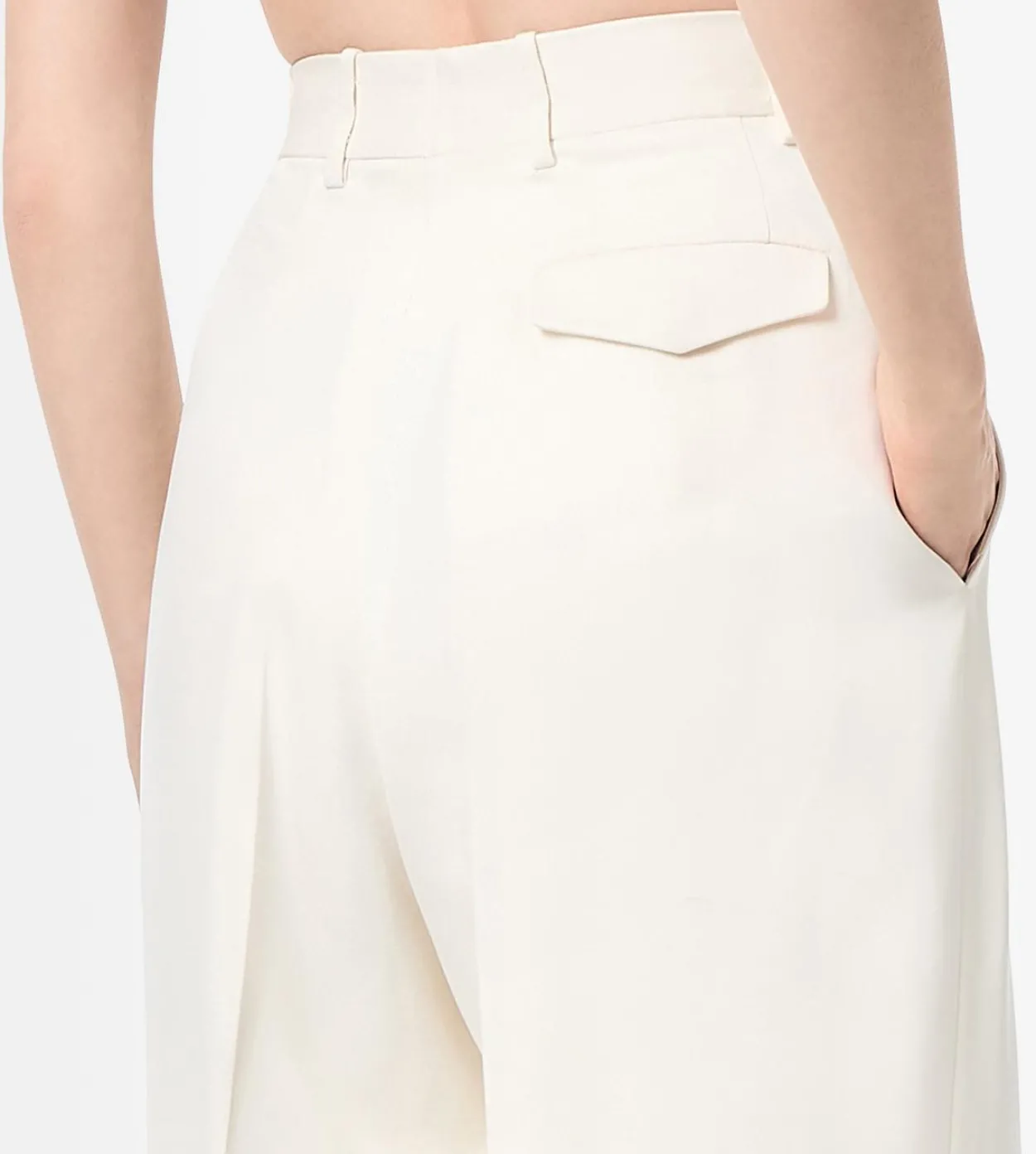 HEAVY SILK TWILL HIGH-WAIST TAILORED WIDE LEG PLEATED STRAIGHT PANTS