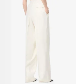 HEAVY SILK TWILL HIGH-WAIST TAILORED WIDE LEG PLEATED STRAIGHT PANTS
