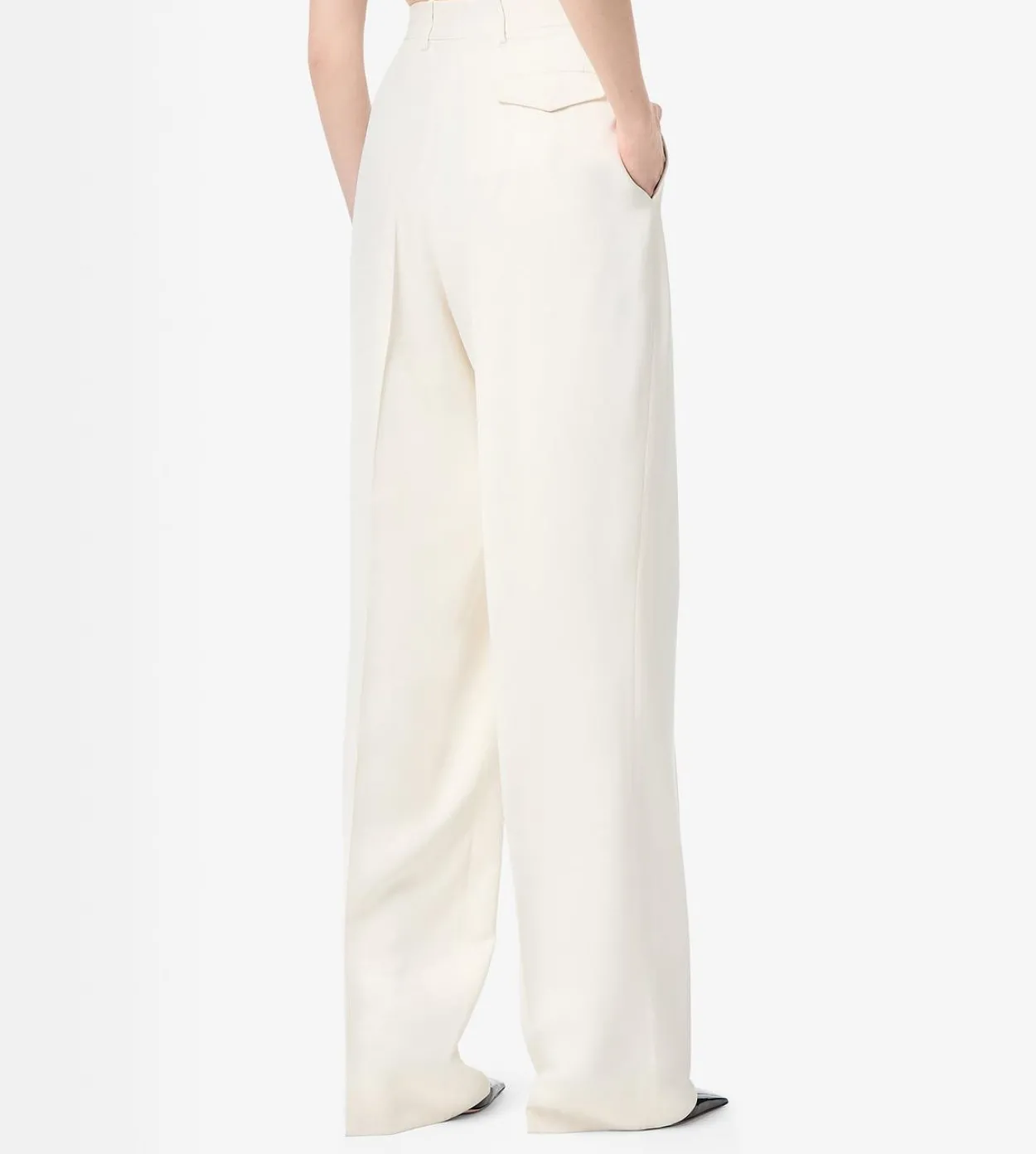 HEAVY SILK TWILL HIGH-WAIST TAILORED WIDE LEG PLEATED STRAIGHT PANTS