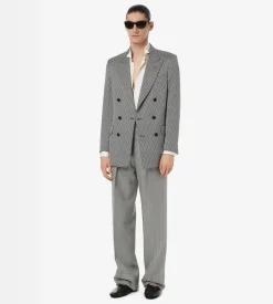 JACQUARD SHARKSKIN HERRINGBONE DOUBLE PLEAT PANT
