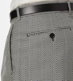JACQUARD SHARKSKIN HERRINGBONE DOUBLE PLEAT PANT