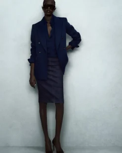 KNEE-LENGTH TAILORED DENIM SKIRT