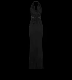 KNITTED STRETCH JERSEY CRISS-CROSS EVENING DRESS