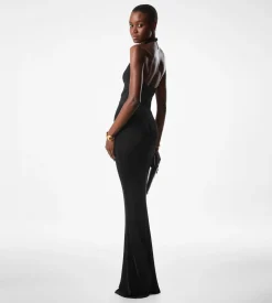 KNITTED STRETCH JERSEY CRISS-CROSS EVENING DRESS