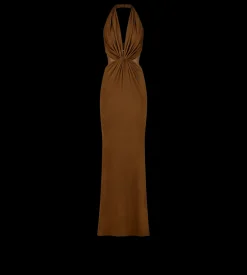 KNITTED STRETCH JERSEY CRISS-CROSS EVENING DRESS