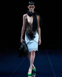 LACE AND LEATHER SLIP DRESS