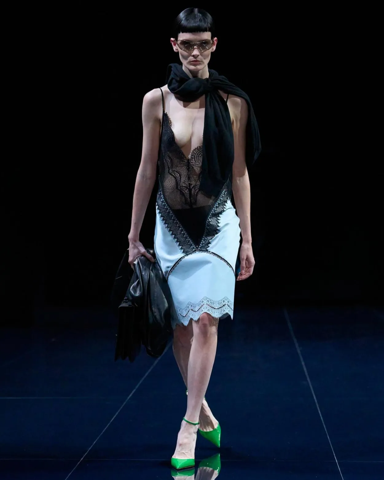 LACE AND LEATHER SLIP DRESS