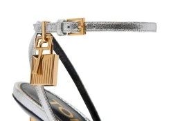 LAMINATED NAPPA LEATHER PADLOCK POINTY NAKED SANDAL