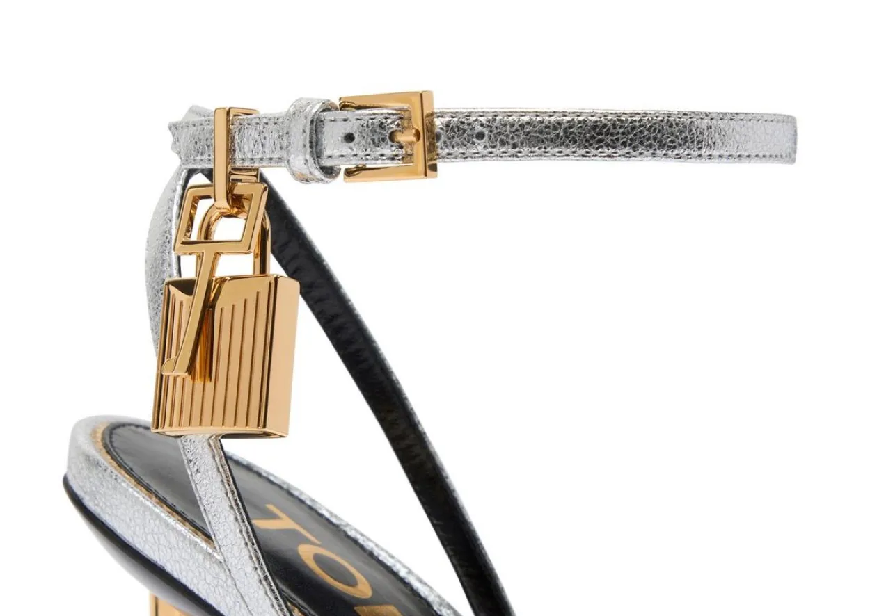 LAMINATED NAPPA LEATHER PADLOCK POINTY NAKED SANDAL