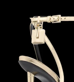 LAMINATED NAPPA LEATHER PADLOCK POINTY NAKED SANDAL