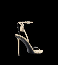 LAMINATED NAPPA LEATHER PADLOCK POINTY NAKED SANDAL