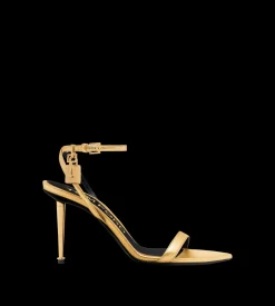 LAMINATED NAPPA LEATHER PADLOCK POINTY NAKED SANDAL 85MM
