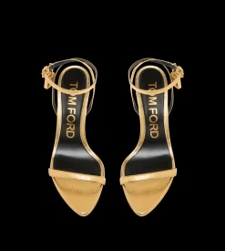 LAMINATED NAPPA LEATHER PADLOCK POINTY NAKED SANDAL 85MM