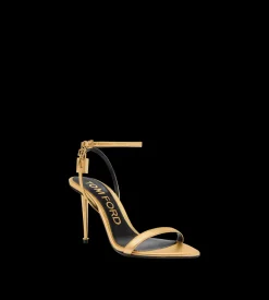 LAMINATED NAPPA LEATHER PADLOCK POINTY NAKED SANDAL 85MM