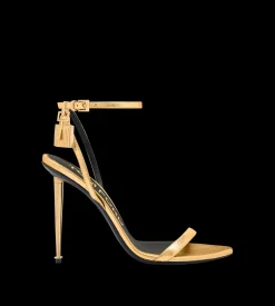 LAMINATED NAPPA LEATHER PADLOCK POINTY NAKED SANDAL