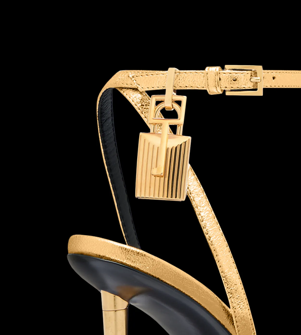 LAMINATED NAPPA LEATHER PADLOCK POINTY NAKED SANDAL