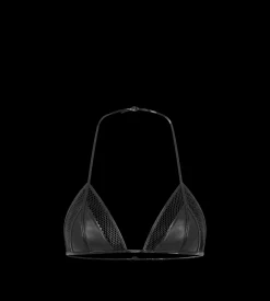 LEATHER AND FINE MESH TRIANGLE BRA