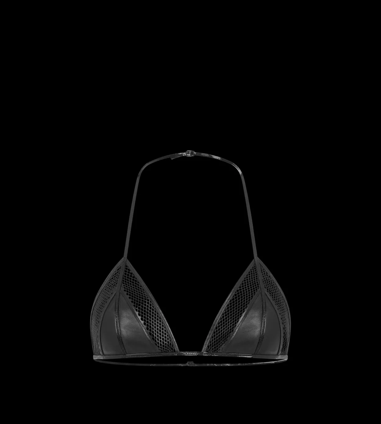 LEATHER AND FINE MESH TRIANGLE BRA