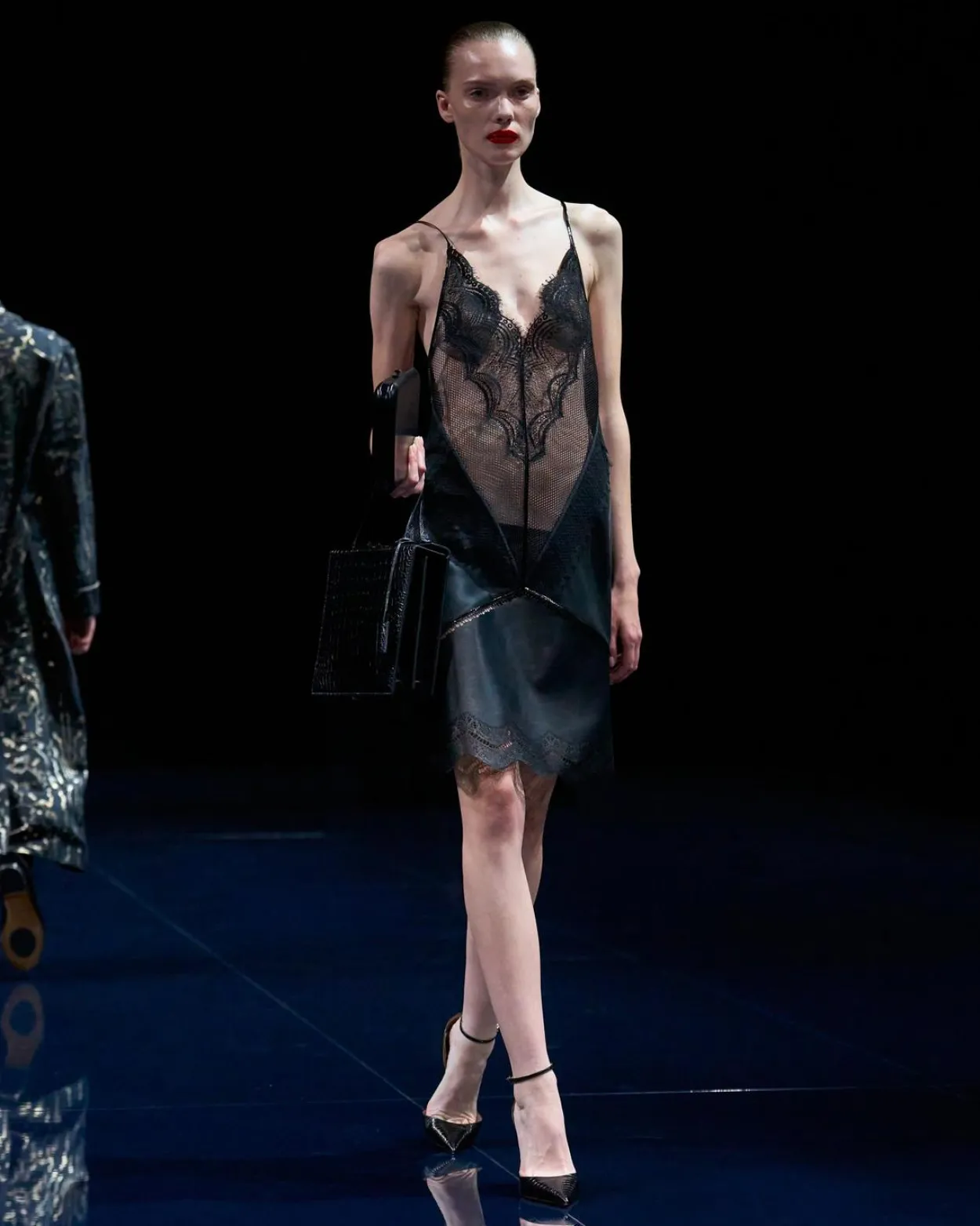 LEATHER AND LACE SLIP DRESS