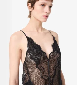 LEATHER AND LACE SLIP DRESS