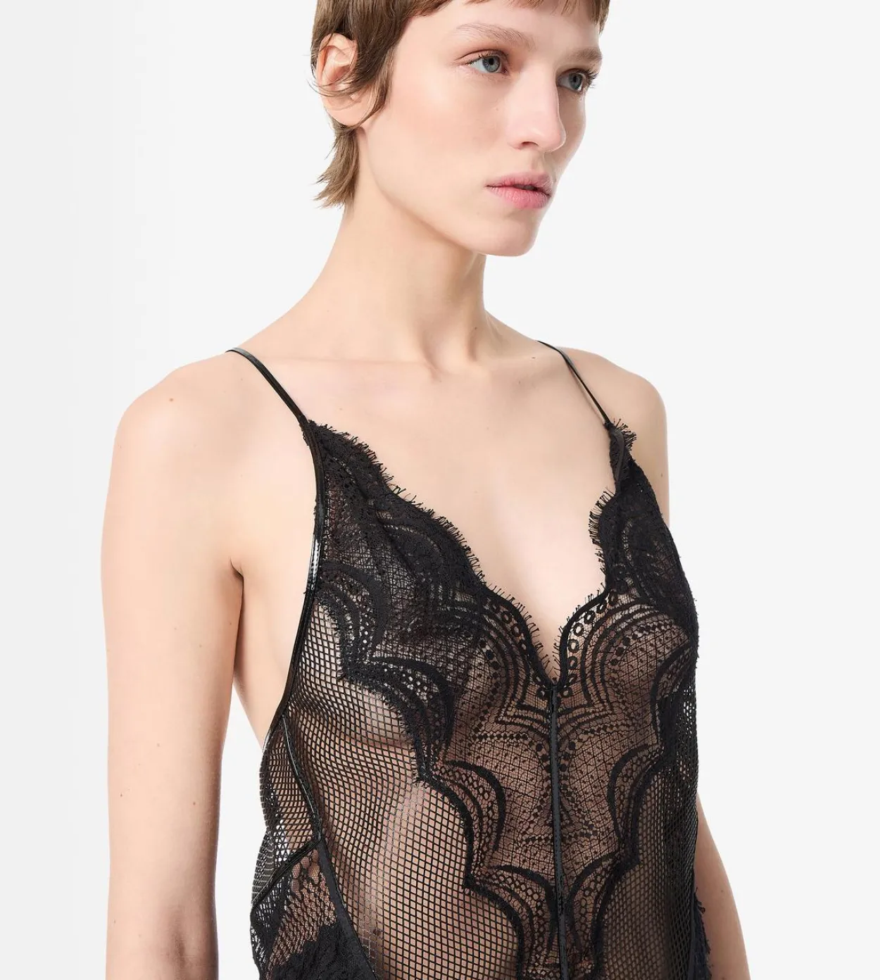 LEATHER AND LACE SLIP DRESS