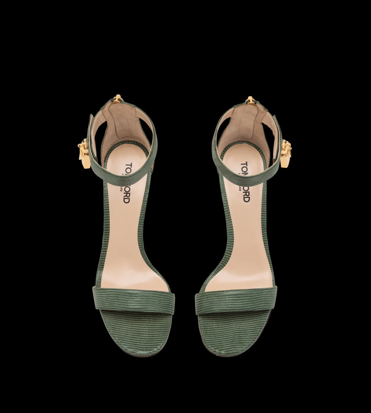 LIZARD-EFFECT SUEDE LEATHER PADLOCK SANDAL