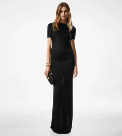 LONG DRESS WITH CUT OUT AND CHAIN CLOSURE