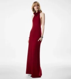 LONG HALTERNECK DRESS WITH POCKETS AND OPEN BACK