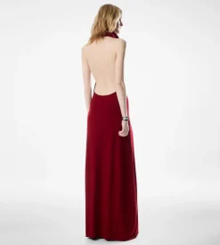LONG HALTERNECK DRESS WITH POCKETS AND OPEN BACK