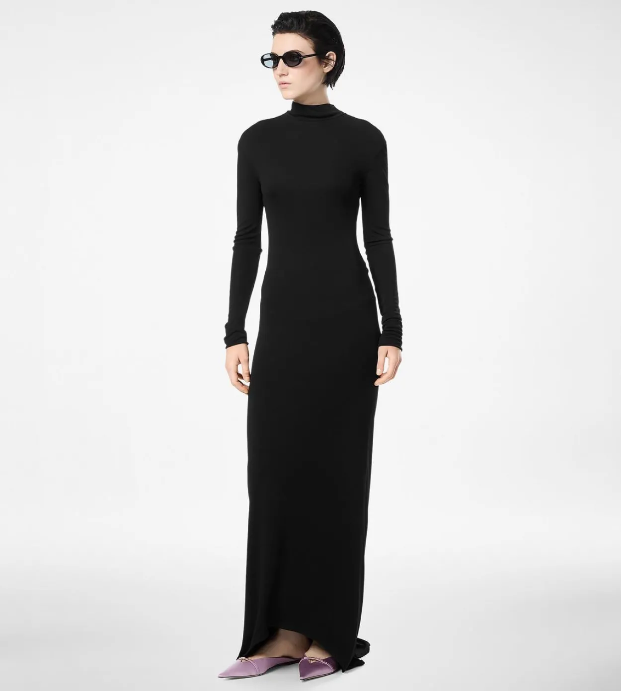 LONG SLEEVE ASYMMETRIC EVENING DRESS WITH TWISTED BACK