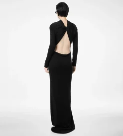 LONG SLEEVE ASYMMETRIC EVENING DRESS WITH TWISTED BACK
