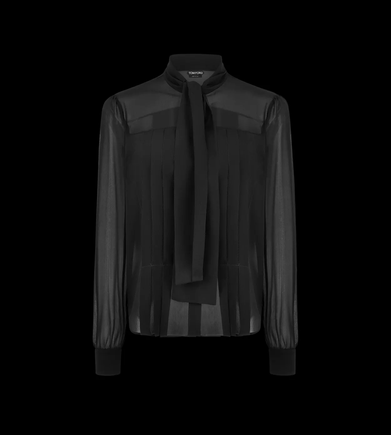 LONG SLEEVE LAVALLIERE BLOUSE WITH PLISSE DETAIL