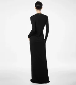 LONG SLEEVE SLASH FRONT EVENING DRESS