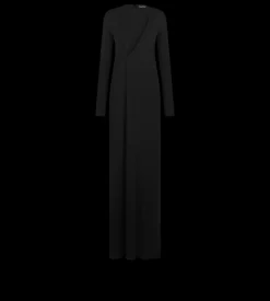 LONG SLEEVE SLASH FRONT EVENING DRESS