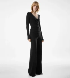 LONG SLEEVE WRAP WOOL JUMPSUIT